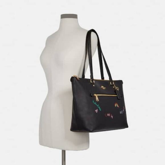 New Coach Gallery Tote Bag With Diary Embroidery/Pebble Leather/Black - Picture 9 of 11